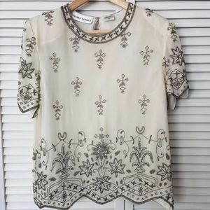 Ivory Silk Top with Beads and Sequins Size Petite Large